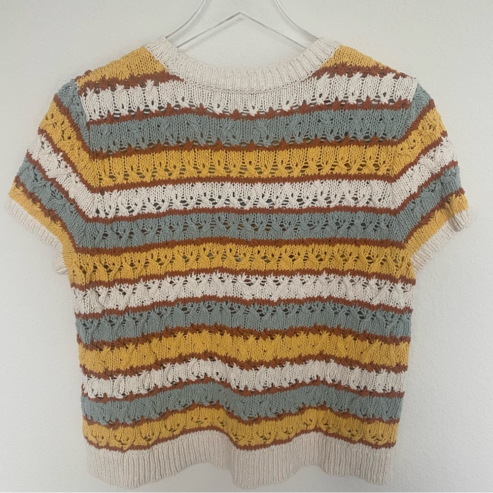 Madewell Carrington Open Knit Short Sleeve Striped Sweater | S - Picture 3 of 8